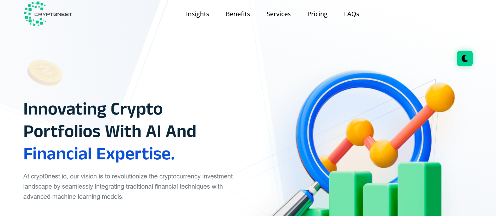 Crypt0nest.io - An AI-powered crypto investment platform developed by our team, enabling smart portfolio management, predictive insights, and data-driven decision-making through a secure and intuitive web experience.